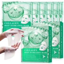 Korean Collagen Face Mask, Bio Real Deep Mask Collagen Mask Overnight, Anti-Aging Hydrating Overnight Hydrogel Mask, Collagen Face Masks for Firming Elasticity Moisturizing, Korean Face Mask 6PCS