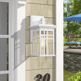 zeyu Modern Outdoor Wall Light - 12 Inch Exterior Light Fixture for House Front Porch, Clear Glass Shade in White Finish, 20068B1 WH