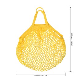 sourcing map Cotton Mesh Bag, 15x13.8 Reusable Washable Mesh Net String Grocery Bags Organizer for Fruits Vegetables Shopping Yellow