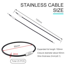 CooBigo 25 Pack Stainless Steel Loops 2mm Coated Wire Keychain Cable Large Key rings 6 inch Key Chain for Women, Luggage Tags, Key Tags, Keyrings, Kitchen utensils, Duster - Black