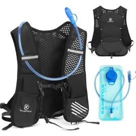 KAMCYCLE Laufweste, Trinkweste, Rucksack mit 500 ml Laufwasserflasche oder 2 l Trinkblase, leichte, reflektierende Handyhalterung für Radfahren, Wandern (mit 2 l Trinkblase)