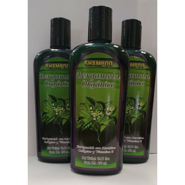 Bergamot Shampoo BERGAMOTA 3PK Organic Bergamot Stop Hair Loss w/Collagen  
