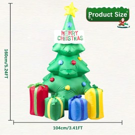 PIPIMOUSE Inflatable Christmas Tree with 4 Gift Boxes, 5.2Ft Christmas Tree Inflatables with Built in LED Lights Blow Up Yard Decoration for Patio Lawn Backyard Home Indoor Outdoor Party Decor