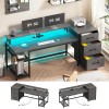 Reversible Computer Desk with File Drawers, Storage &LED Light, Home