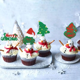 Keaziu 24PCS Grin-ch Christmas Cupcake Toppers Christmas Theme Party Picks Santa Claus and Christmas Tree Combinatorial Chirstmas Decoration Party Decoration Deep Green
