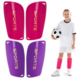 2 Pairs Soccer Shin Guards for Kids Teenagers Slide-in Shin Guards with EVA Padding & PP Shell–Extra-Lightweight Protective Shin Pads for Games Training & Extracurriculars (Hot Pink+Purple, S)