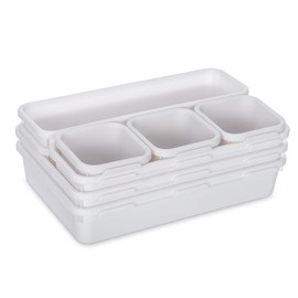 LIVIVO 8pc Interlocking Drawer Organiser and Dividers Plastic Desk and Drawer Trays Ideal for Separating Make-Up, Clothing, Jewellery and Uncluttered Storage (White)