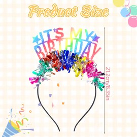 Piriuuo Birthday Headband Rainbow, It’s My Birthday Headband with Color Strips Glitter Birthday Crown for Women
