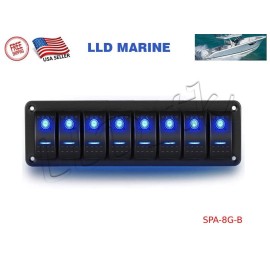 LLD_TK 8 Gang Switch Panel Dash Toggle Rocker Switch Boat Car Marine Truck RV Blue