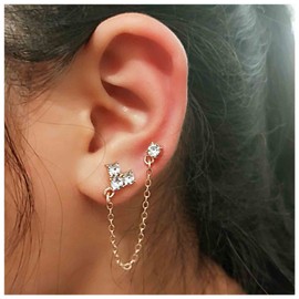 Yheakne Vintage Cz Double Piercing Earrings Chain Climber Crawler Earrings Gold Tassel Chain Dangle Earrings Crystal Heart Climber Stud Earrings Jewellery for Women and Girls