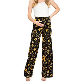 My Bump Women's Maternity Casual Bohemian Damask Palazzo Pants W/Tummy Control(BLK_Mustard NPBM, M)