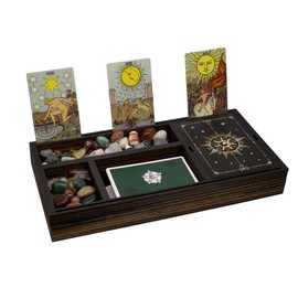 Wooden Crystal Tray with Tarcot Card Holder, Wiccan Supplies and Tools Witchcraft Altar Supplies Pegan Tarot Decor Witchy Gifts Meditation Accessories Witch Stuff Astrology Decor for Women(TLP)