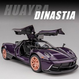 1/32 Alloy Collectible Huayra Dinastia Toy Car Vehicle Pull Back Model Cars with Light and Sound, Alloy Metal Diecast Car Model Toy for Toddlers Kids Boys Birthday Gift (1/32 Purple)