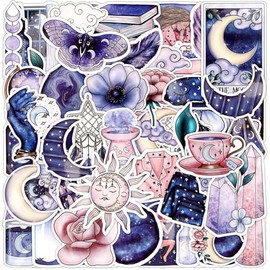 Vinilo Pegatinas, 100 Pcs Bruja Pegatinas, Luna de Medianoche, Estética Botica, Impermeables para Botellas, Teléfono, Álbumes de Recortes, Guitarras, 