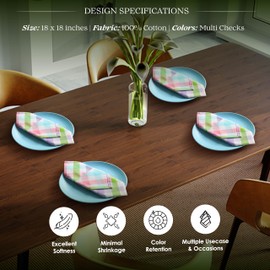 HEIRLOOM COMFORT Multi Check Cloth Napkins 17x17 Inch - Set of 12-100% Cotton, Soft, Absorbent, Washable, Reusable - Perfect Table Linen Napkin for Spring, Summer, Easter, Weddings, Everyday Dining