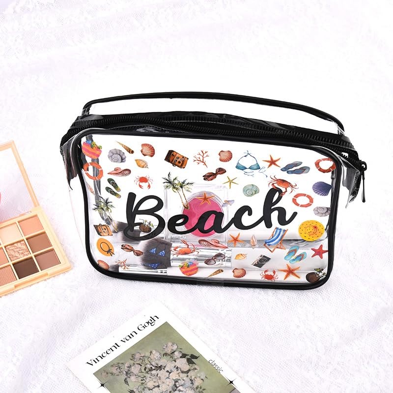 Beach Themed Clear Toiletry Bag for Women Waterproof Transparent Cosmetic