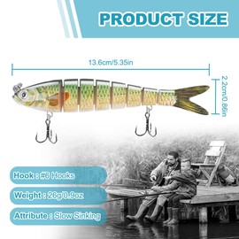 RYACO Fishing Lures for Bass Trout, Lifelike Pike Swimbait for Freshwater and Saltwater, Multi Jointed Segmented Pike Bait with Hooks, Slow Sinking, Family Fishing Gear Gifts, 5PCS