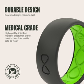 Groove Life Solid Black/Green Ring - Breathable Silicone Wedding Rings for Men, Lifetime Coverage, Unique Design, Comfort Fit Ring - Size 11