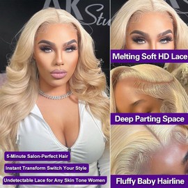 Amarlis Blonde 13x6 Synthetic Lace Front Wig - Glueless Ready to Wear Body Wave Blonde Wigs for Black Women, Pre-Plucked Baby Hair Heat-Resistant Wig for Daily Party 26 Inch