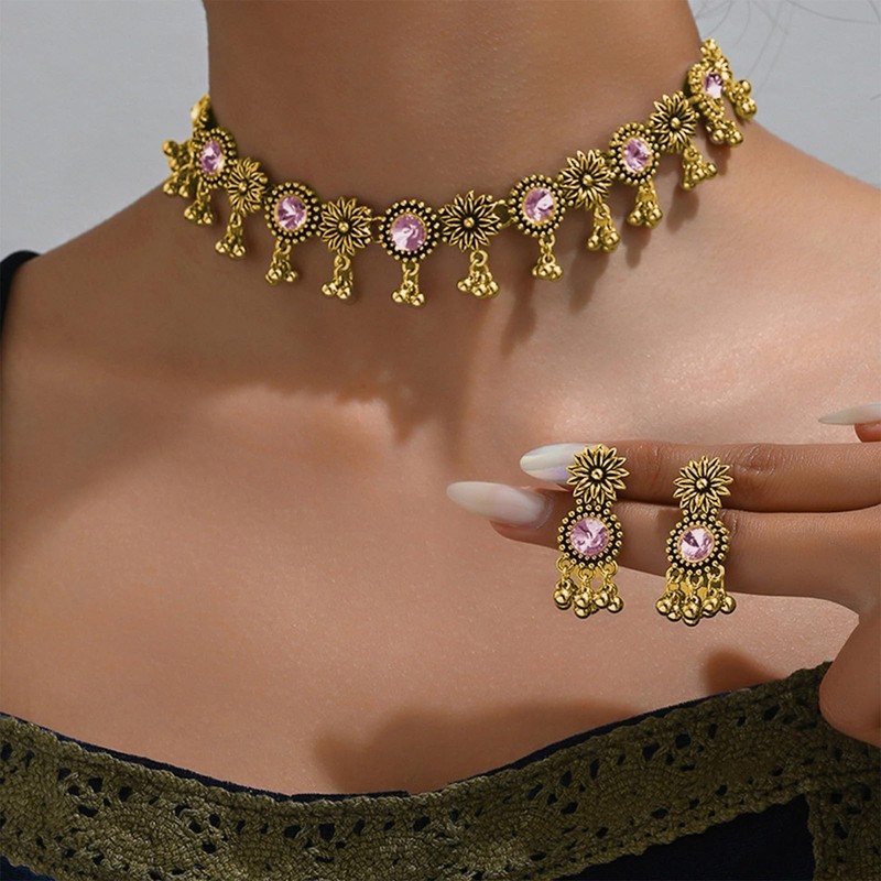 Indian Jewelry Set for Women Ethnic Choker Necklace and Dangling