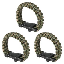 PATIKIL Survival Paracord Bracelets, 3 Pack Braided Bracelet with Plastic Buckle Party Favors Camping Gifts Outdoor Wraps for Men, Army Green Camouflage