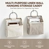 2pcs Linen Cotton Multi-Pocket Wall Hanging Bag with Hooks (Grey)