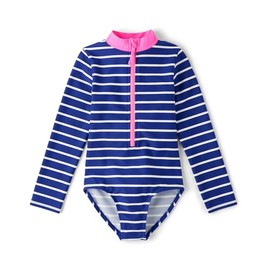 Gymboree,Girls,and Toddler Long Sleeve Rashguard One Piece Swimsuit,Navy Striped,12-18 Months