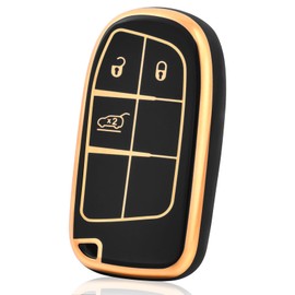 OFF WE GO Key Cover for Jeep Car Key Case for Cherokee Grand Renegad Compass Wrangler Dodge Challenger Dart Durango Journey Ram Fiat Dealer Car Key Case Key Box Black Gold