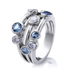 FZO 925 Sterling Silver Womens Geometric Two-Tone Gemstone Jewelry Unique Sapphire Diamond Wedding Ring Multi Row Ring Eternity Engagement Ring Blue Crystal Promise Ring Party Ring (10)