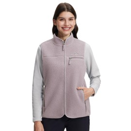 Pioneer Camp Women's Sleeveless Fleece Vest - Super Warm Teddy Fur Vest with Stand-Up Collar & Zip for Autumn, Hiking, Skiing, Light purple, S