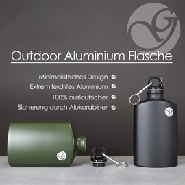 Ganzoo Outdoor Aluminium Drinking Bottle 0.5 Litres, Travel Bottle with Carabiner, Leak-Proof and Non-Toxic