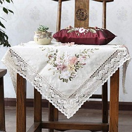 Lidzopas Embroidered Tablecloth, Linen Tablecloth Small Square Tablecloth Embroidery Needle Thread Fabric without Embroidery Hoop for Tabletop Decoration,90X90CM white (unfinished product) One