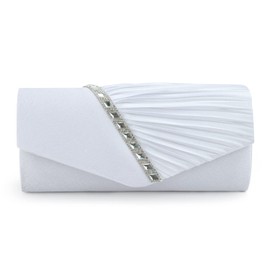 EVEOUT Satin with Crystal Evening Clutch Handbag for Women Shoulder Bag Wedding Party Prom Purse for Women Bridal Bag, White, elegant" or "formal