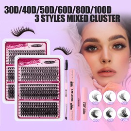 280 Pcs DIY Eyelash Clusters,10-18 mm Cluster Eyelash Kit Thick Eyelash Extension Kit with Lash Bond and Seal Lash Tweezers Individual Lashes For Beginners (Pink)