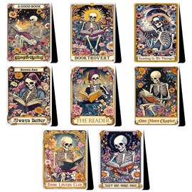 Berirexrion Skeleton Gothic Magnetic Bookmarks - 8 PCs Funny Horror Goth Book Marks Accessories Reading Lovers Cool Unique Fantasy Dark Romance Page Clip Essentials Gifts for Women Men Readers Bookish