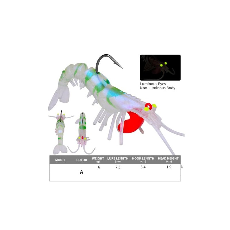 FOLANDO Glow Shrimp Lure 7.3cm 6g Head Jig with Segmented