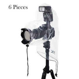 JJC 6 pieces Camera Rain Cover Protector for Canon Nikon and Other Digital SLR Cameras with lens & Flash - length and width up to 10''x6.3''/ 25x16cm, Transparent Camera Rain Coat Rain Sleeve - type C