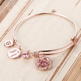 Leafael Superstar Libra Zodiac Expandable Bangle Bracelet Made with Premium Crystals Horoscope Constellation September October Birthstone Rosaline Pink Jewelry, Rose Gold Plated, 7"