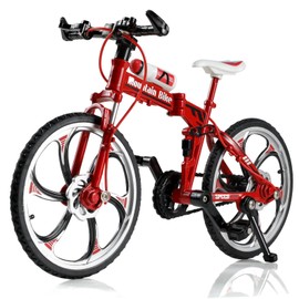 Risopen 1:8 Scale Die-Cast Alloy Mini Mountain Bike Foldable Bicycle Model Toy Finger BMX Toy Desktop Decoration Crafts for Cycling Lovers (Red)