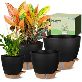 Goproauto Self-Watering Pots for Indoor and Outdoor Plants 4 Pack, 6/8/10/12 Inch Planters with Water Level Indicator & Deep Reservoir, Decorative Flower Pots for Home Decor