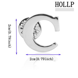HOLLP Alphabet Jewelry A/C/J/K/M/S Letter Lapel Gift Initial English Pin for Women Men (sliver-C pin), Stainless Steel