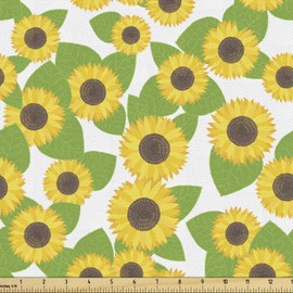 Lunarable Girasol Tela por Metro, BoTostadoical Follaje Bloom, Decorativa para Tapicería y Textiles del Hogar, 1 yarda, Verde Amarillo de Marrón