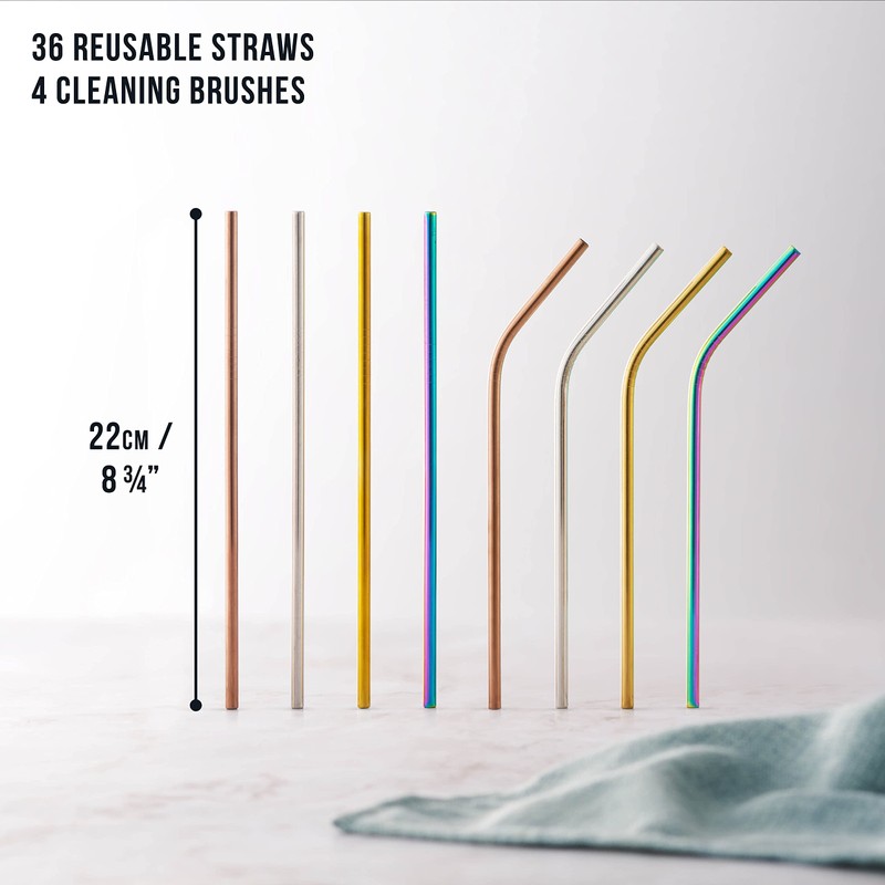 Oak & Steel - 72 Stainless Steel Straws & 4
