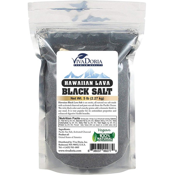 Viva Doria Hawaiian Black Lava Sea Salt, Lava Salt, Medium Grain, 5 lb