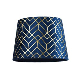 Modern Navy Blue Velvet Lamp Shade with Geometric Design in Metallic Gold Foil Lines | 25cm x 18cm | Inner Navy Blue Cotton Lining by Happy Homewares
