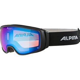 ALPINA Double Jack PLNT Q-LITE Mirrored, Contrast-Enhancing OTG Ski Goggles with 100% UV Protection for Adults, Matte Black, One Size