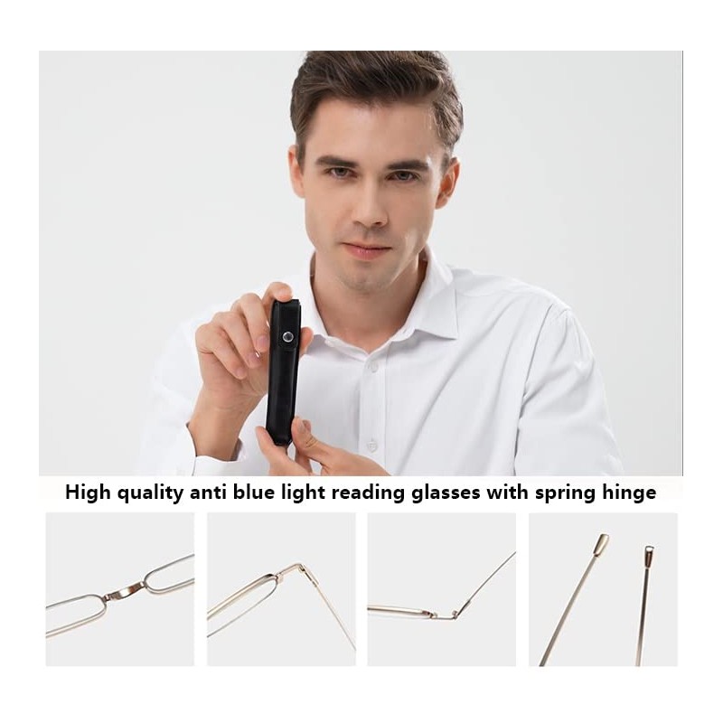 Hubeye 2 Pairs Mini Reading Glasses Ultra thin Metal Lightweight