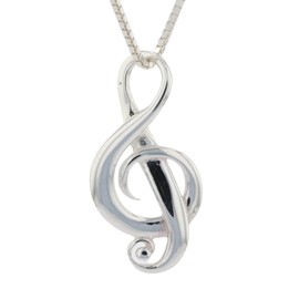 Jewelry Trends Treble G-Clef Music Note Symbol Sterling Silver Pendant Necklace 18"