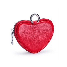 Yzikema 1 Pcs Leather Zipper Coin Purse Heart Shaped Wallet With Keychain, Wrist Bag,Hand Bag,Coin Organizer, Change Holder,Card Case, Mini Leather Zipper Storage Bag for Women(Red/Gold), Red, Simple