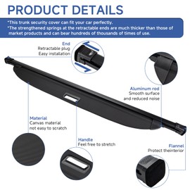 FARBIN Trunk Cargo Cover for Hyundai Santa Fe 2024 2025, Retractable Rear Trunk Cover Privacy Security Screen, Shielding Shade (for 2024 2025 Hyundai Santa Fe Canvas)